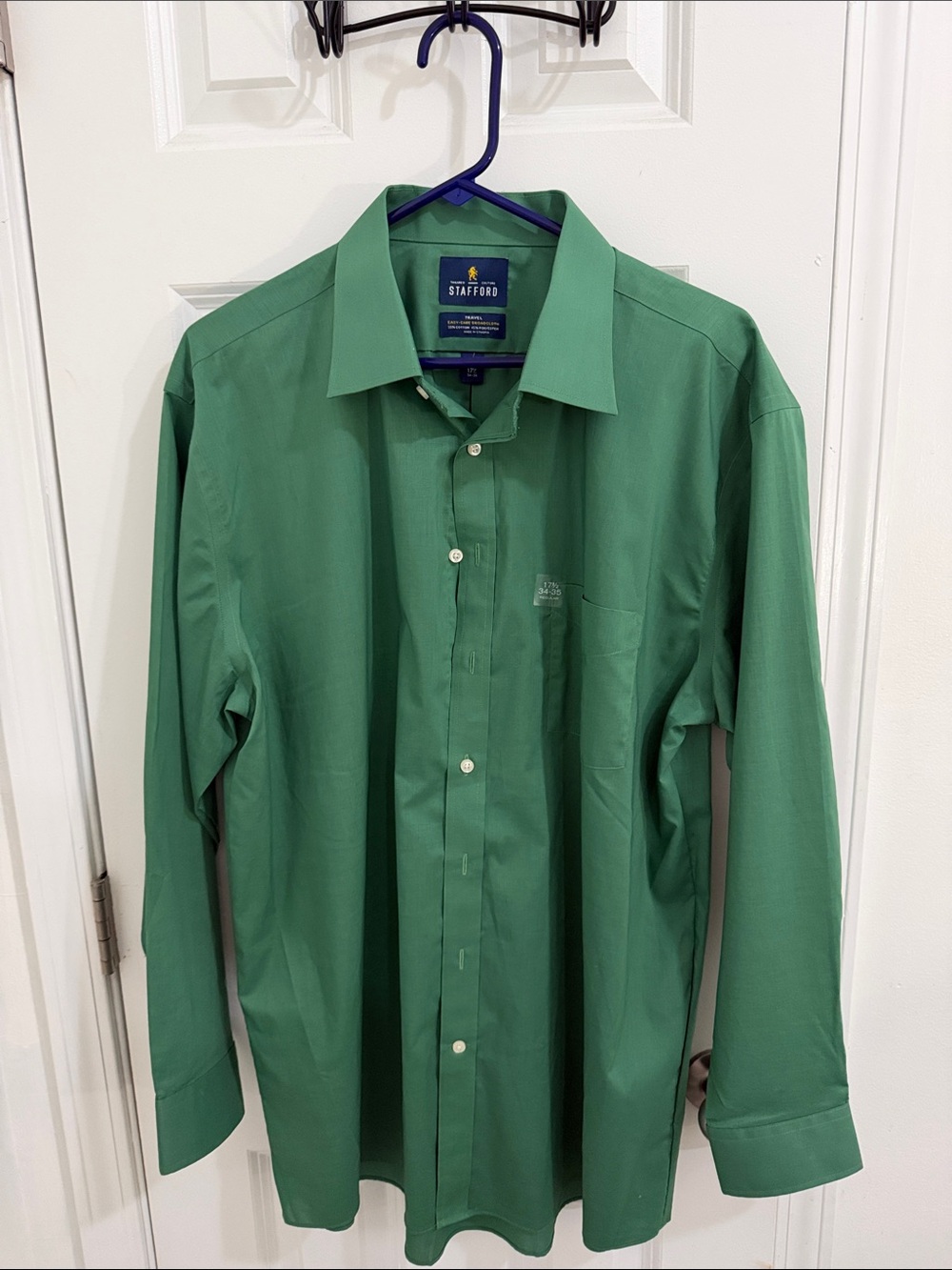 Stafford Men's Solid Green Dress Shirt Size 34-35 Neck 17 1/2 NWOT